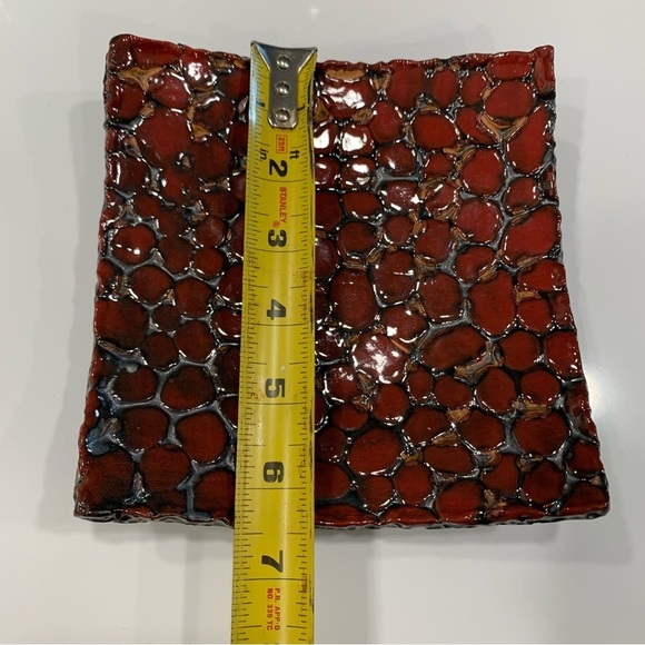 Valerie red pebble style square ceramic tray dish @ 6”. - Picture 3 of 5